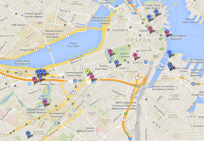 The Google Map from my Weekend Trip to Boston last year